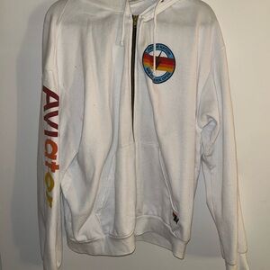 Aviator Nation White Hoodie with Rainbow Patch